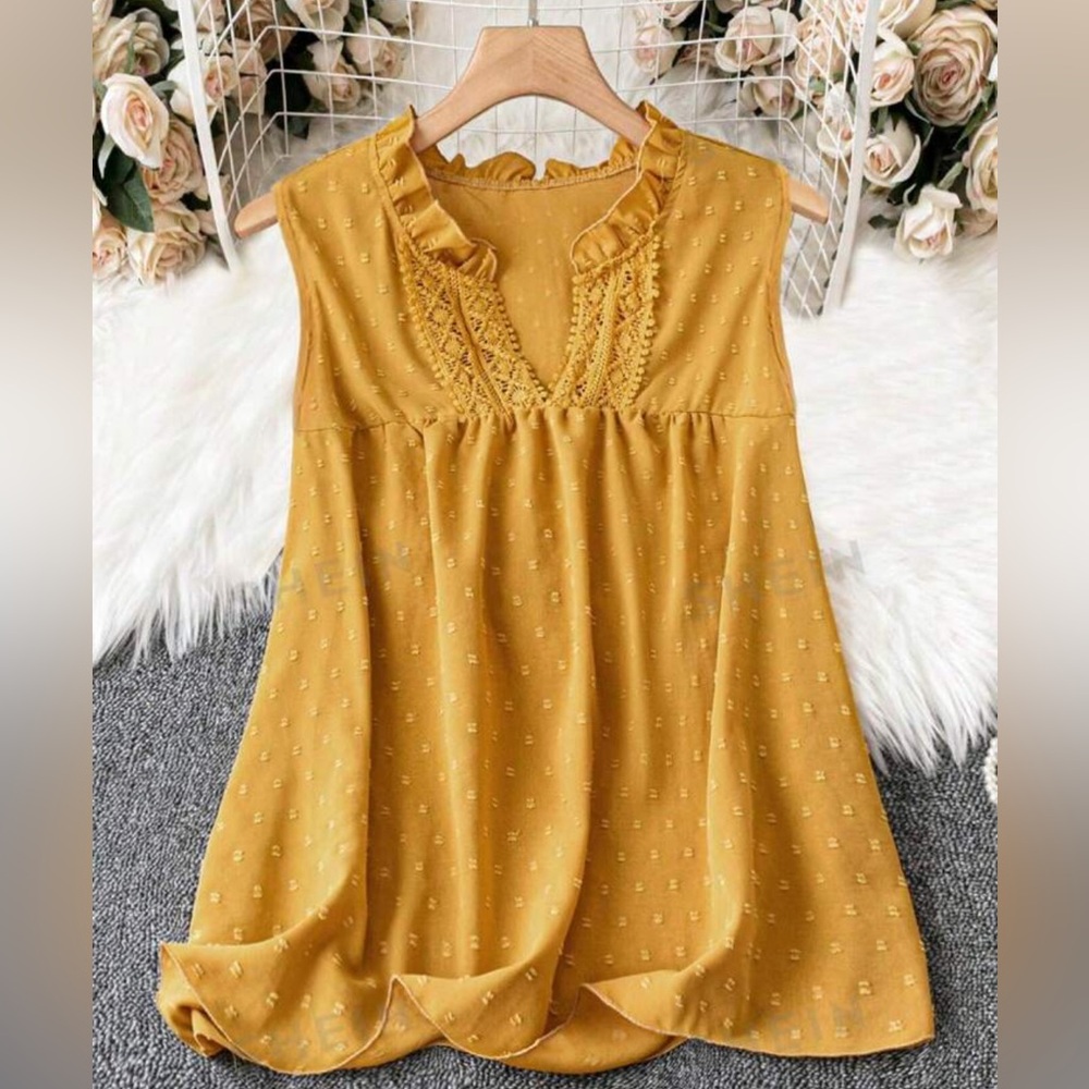 SHEIN LUNE Summer Plus Size Women Loose Elegant Shirt With Spliced Lace Size 4XL
